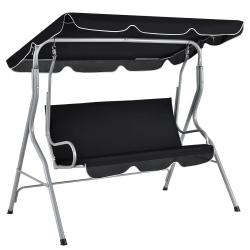 Černá holywoodská houpačka s kovovým rámem trojmístná na zahradu / terasu