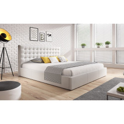 Moderní postel bílá 120x200 cm s výklopným roštem a úložným prostorem, čalounění ekokůže