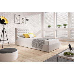 Moderní jednolůžková postel bílá 80x200 cm s výklopným roštem a úložným prostorem, čalounění ekokůže