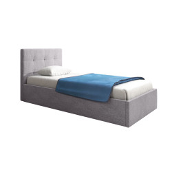 Čalouněná jednolůžková postel s čelem na opření 90x200 šedá s roštem, úložný prostor