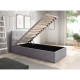 Čalouněná jednolůžková postel s čelem na opření 90x200 šedá s roštem, úložný prostor