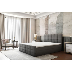 Moderní pohodlná čalouněná postel s matrací 180x200 cm světle šedá, vysoké čelo na opření