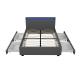 Postel pro teenagery 140x200 s roštem čalouněná tmavě šedá ekokůže, s osvětlením a zásuvkami