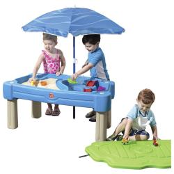 Dětský plastový stůl na hraní zahradní se slunečníkem a krytem 61x108x59 cm