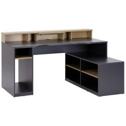 Herní stůl s nástavbou a velkými úložnými prostory rohový antracit / dub 160x120 cm