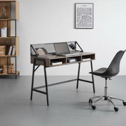 Industriální kancelářský stůl s nástavbou a úložnými prostory pod horní deskou, dekor ořech, 110x50 cm