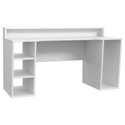 Bílý počítačový stůl do dětského pokoje / pracovny, s nástavbou a poličkami, 160x72 cm