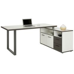 Rohový kancelářský stůl šedá / bílá se skříňkou komodou 124x182 cm