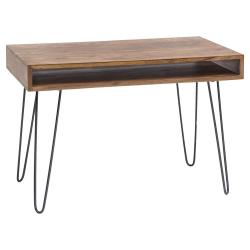 Designový malý stůl do pracovny masiv dřevo sheesham + tenké kovové nohy, hnědá / černá, 110x60 cm