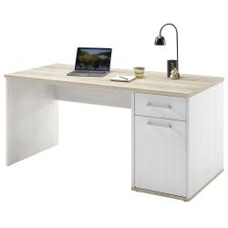 Psací stůl bílý ve venkovském stylu s dřevěnou horní deskou a úložnými prostory 160x73 cm