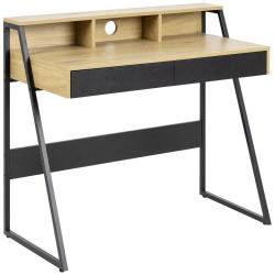 Industriální psací stůl s nástavbou dřevo dub divoký / černá 100x50 cm