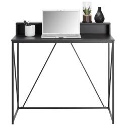 Malý černý industriální stolek do pracovny, s nástavbou, kovový rám, 91x50 cm