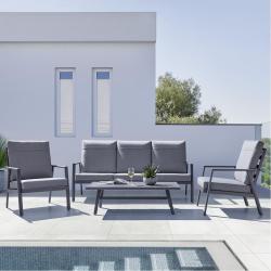 Moderní kovový zahradní set nábytku s polstry na terasu šedý pro 5 osob