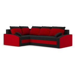 Černá / červená levná sedačka rohová v moderním stylu s polštáři